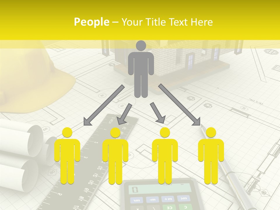 A House On Top Of A Blueprint With A Calculator And A Ruler PowerPoint Template