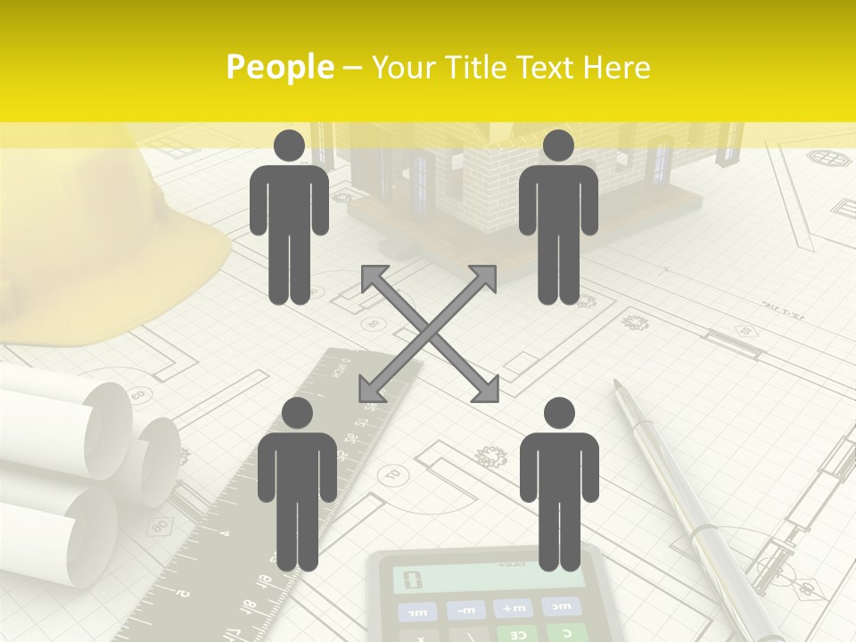 A House On Top Of A Blueprint With A Calculator And A Ruler PowerPoint Template