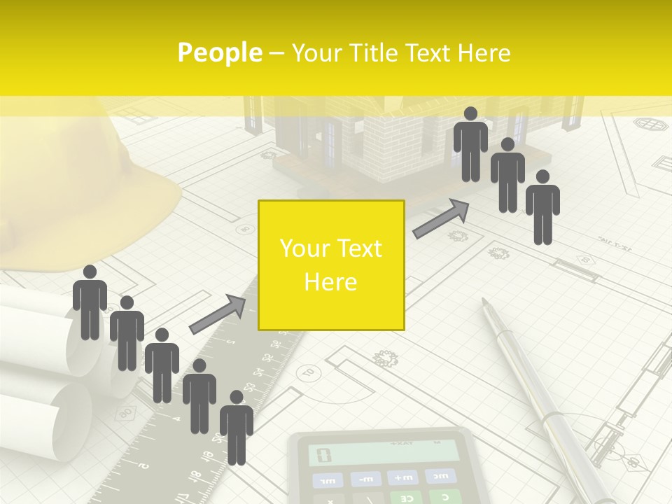 A House On Top Of A Blueprint With A Calculator And A Ruler PowerPoint Template