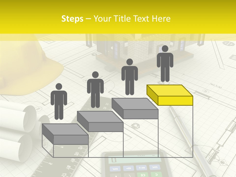 A House On Top Of A Blueprint With A Calculator And A Ruler PowerPoint Template