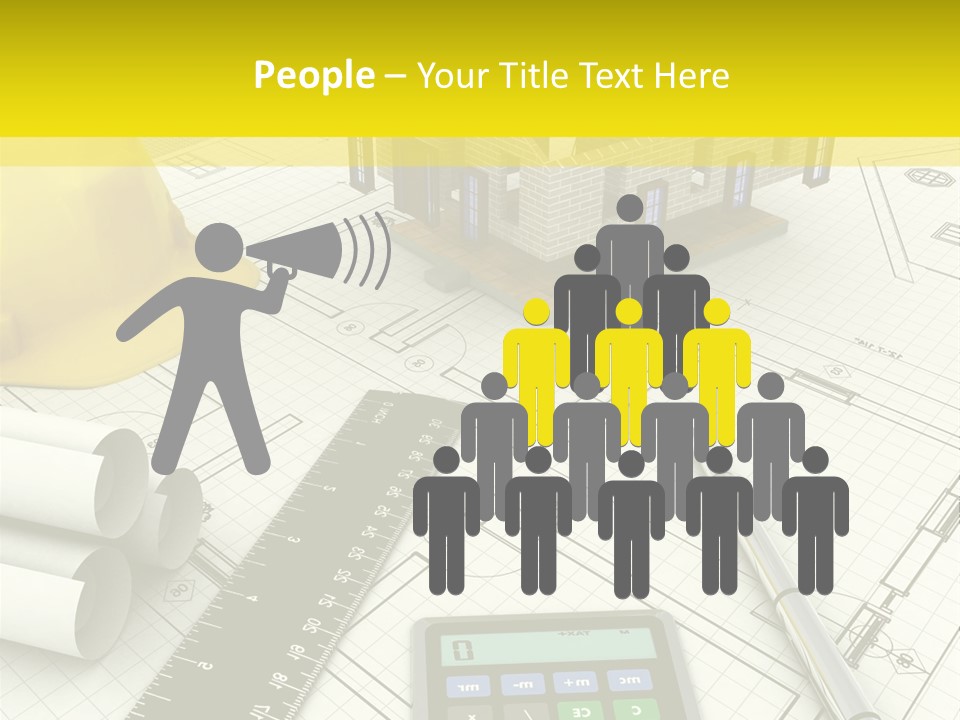 A House On Top Of A Blueprint With A Calculator And A Ruler PowerPoint Template