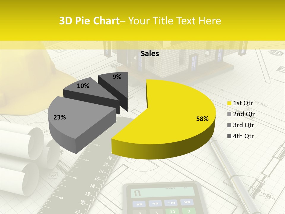 A House On Top Of A Blueprint With A Calculator And A Ruler PowerPoint Template