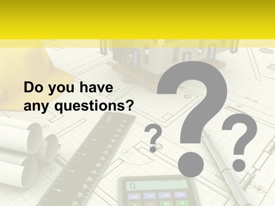 A House On Top Of A Blueprint With A Calculator And A Ruler PowerPoint Template