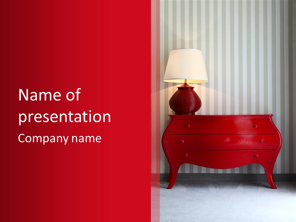 A Red Dresser With A Lamp On Top Of It PowerPoint Template