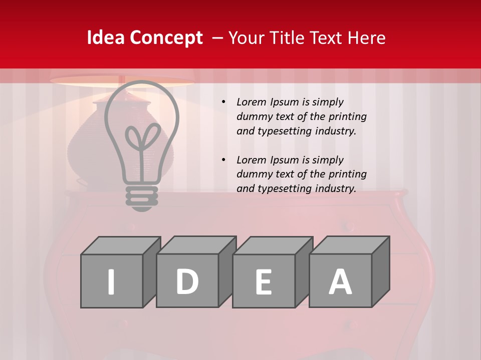 A Red Dresser With A Lamp On Top Of It PowerPoint Template