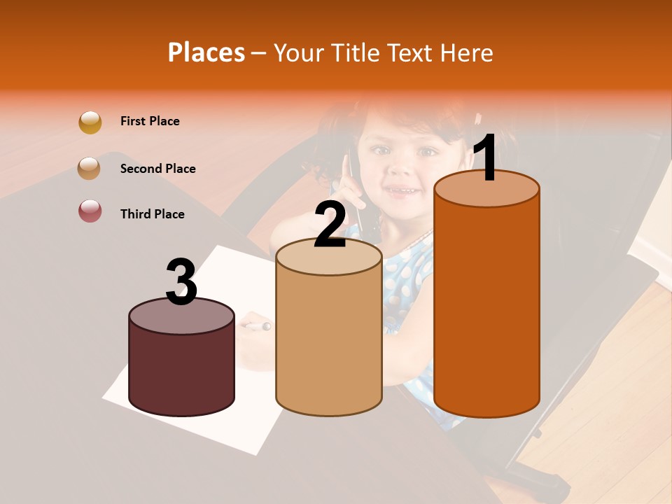 A Little Girl Sitting At A Desk Talking On A Phone PowerPoint Template