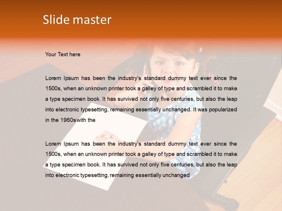 A Little Girl Sitting At A Desk Talking On A Phone PowerPoint Template