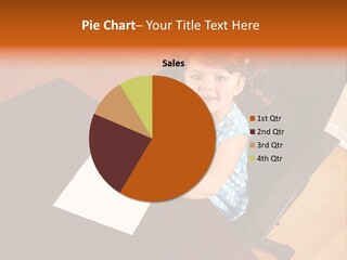 A Little Girl Sitting At A Desk Talking On A Phone PowerPoint Template