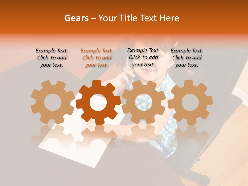 A Little Girl Sitting At A Desk Talking On A Phone PowerPoint Template