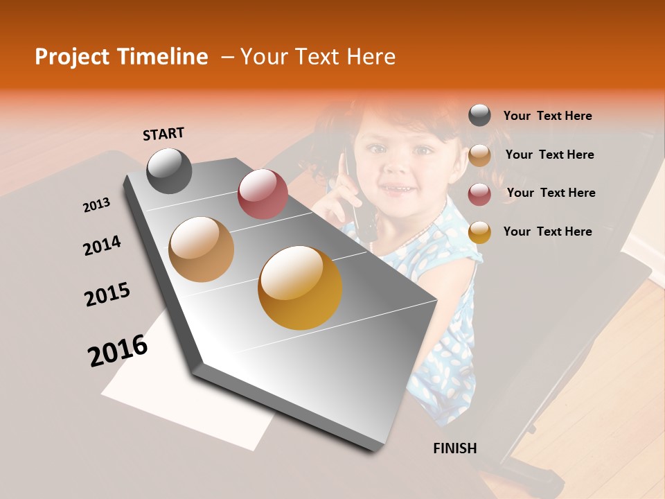 A Little Girl Sitting At A Desk Talking On A Phone PowerPoint Template