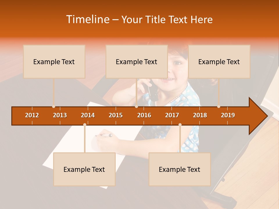 A Little Girl Sitting At A Desk Talking On A Phone PowerPoint Template
