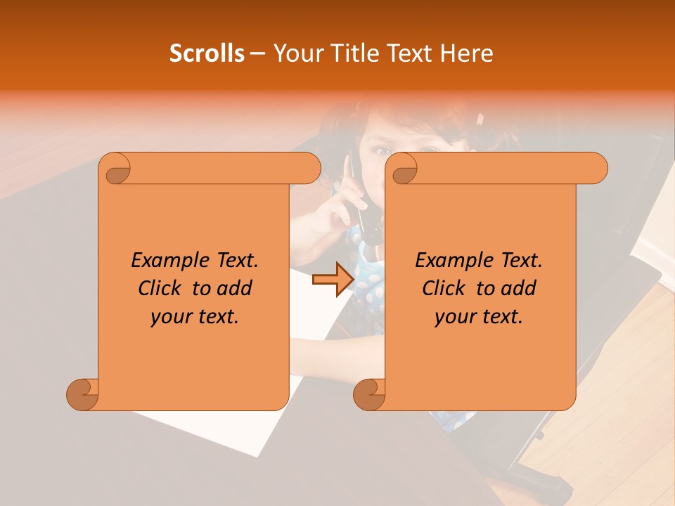A Little Girl Sitting At A Desk Talking On A Phone PowerPoint Template