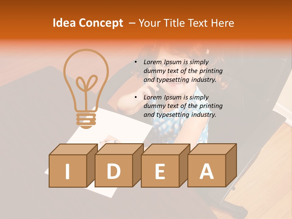 A Little Girl Sitting At A Desk Talking On A Phone PowerPoint Template