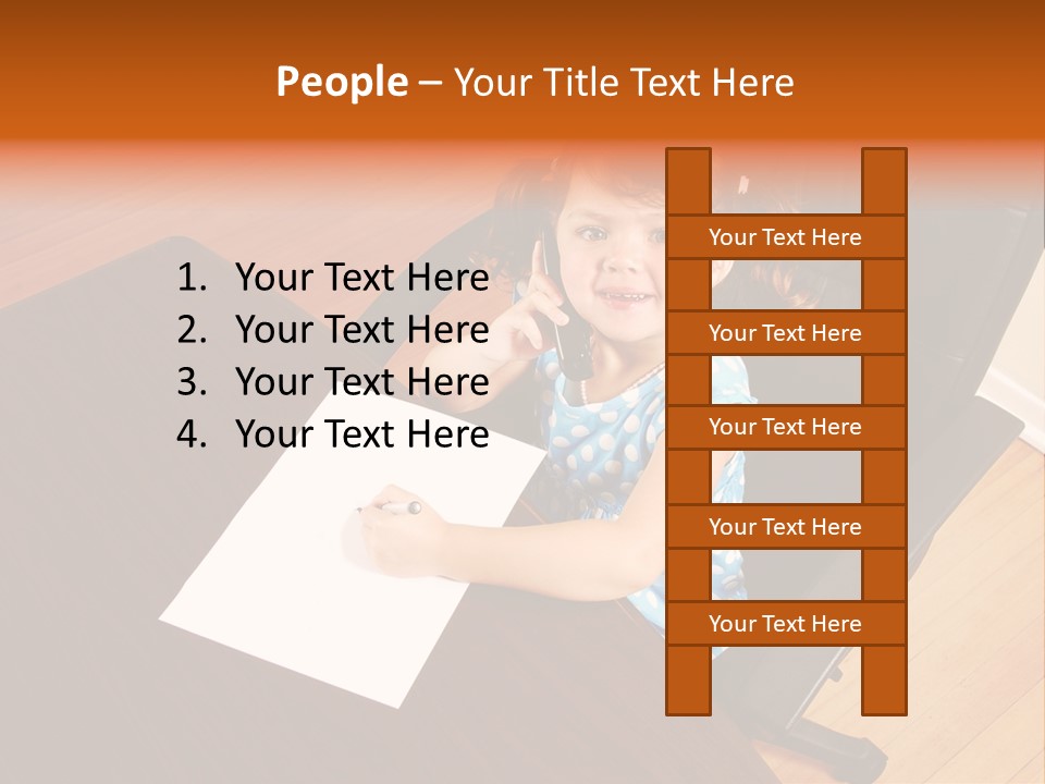 A Little Girl Sitting At A Desk Talking On A Phone PowerPoint Template