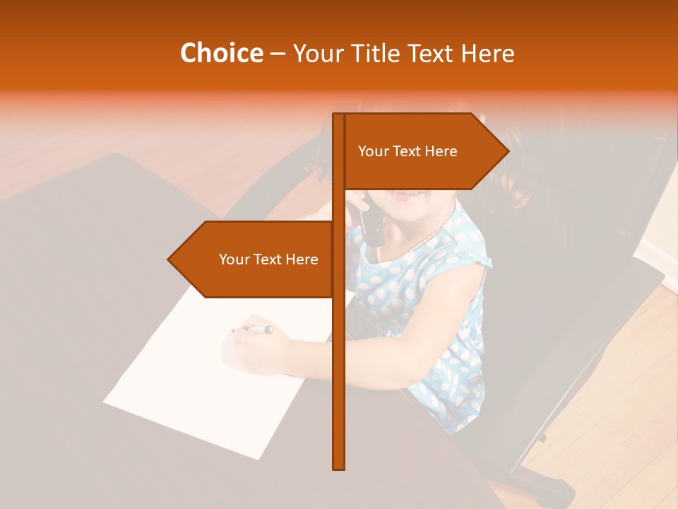 A Little Girl Sitting At A Desk Talking On A Phone PowerPoint Template
