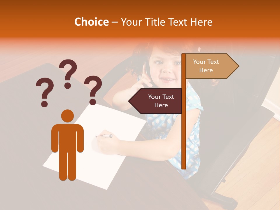 A Little Girl Sitting At A Desk Talking On A Phone PowerPoint Template