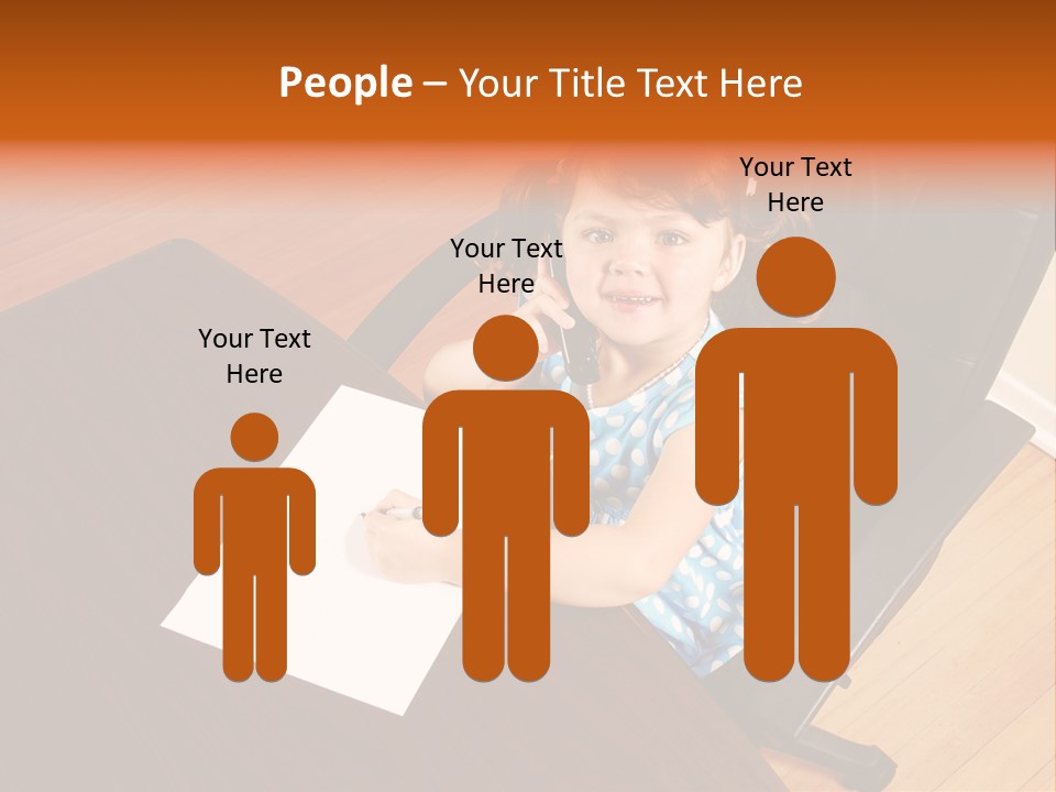 A Little Girl Sitting At A Desk Talking On A Phone PowerPoint Template