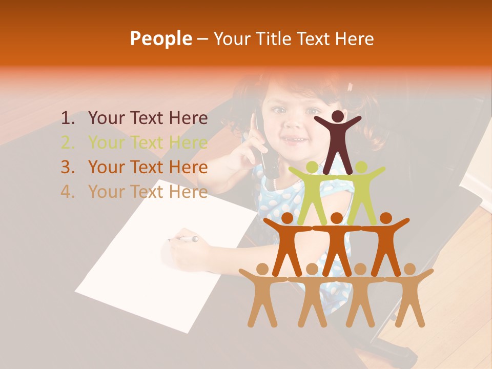 A Little Girl Sitting At A Desk Talking On A Phone PowerPoint Template