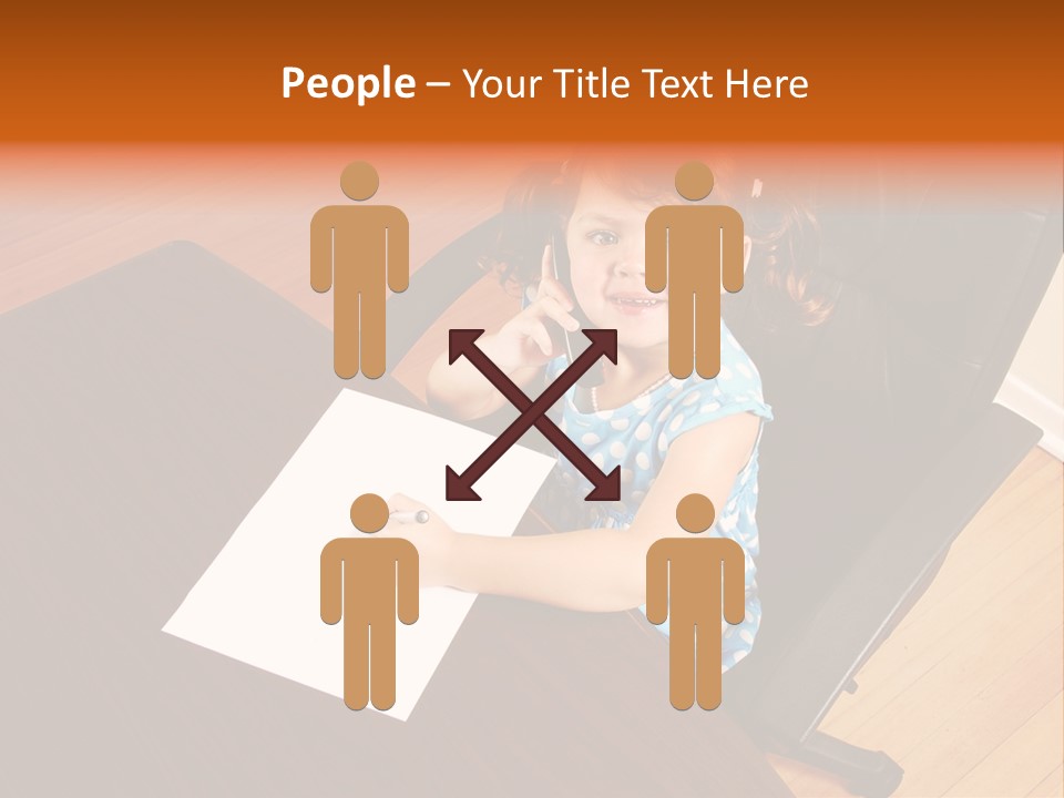 A Little Girl Sitting At A Desk Talking On A Phone PowerPoint Template