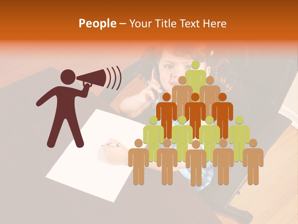 A Little Girl Sitting At A Desk Talking On A Phone PowerPoint Template