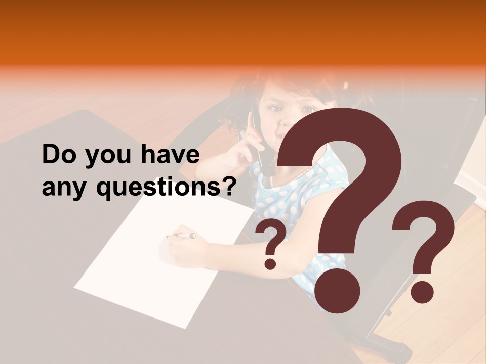 A Little Girl Sitting At A Desk Talking On A Phone PowerPoint Template