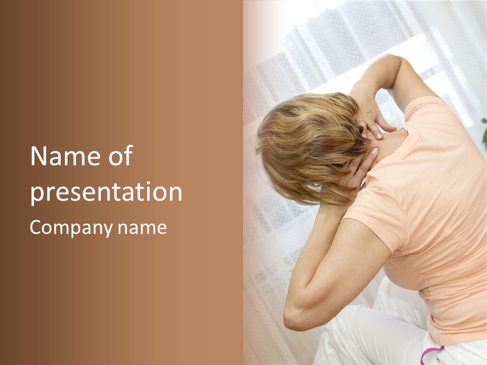 A Woman Sitting On A Bed With Her Back To The Camera PowerPoint Template