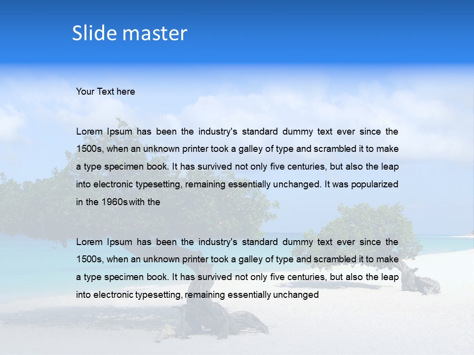 A Tree On A Beach With Blue Water In The Background PowerPoint Template