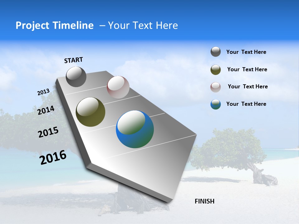 A Tree On A Beach With Blue Water In The Background PowerPoint Template