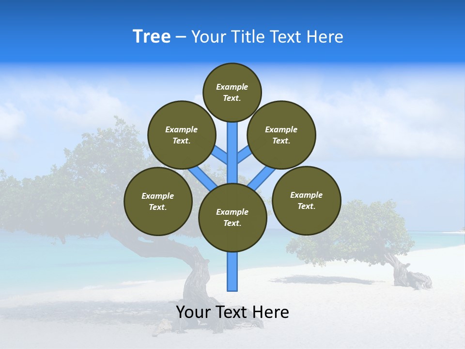 A Tree On A Beach With Blue Water In The Background PowerPoint Template
