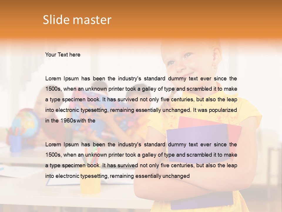 A Young Girl Standing In Front Of A Table With Children PowerPoint Template