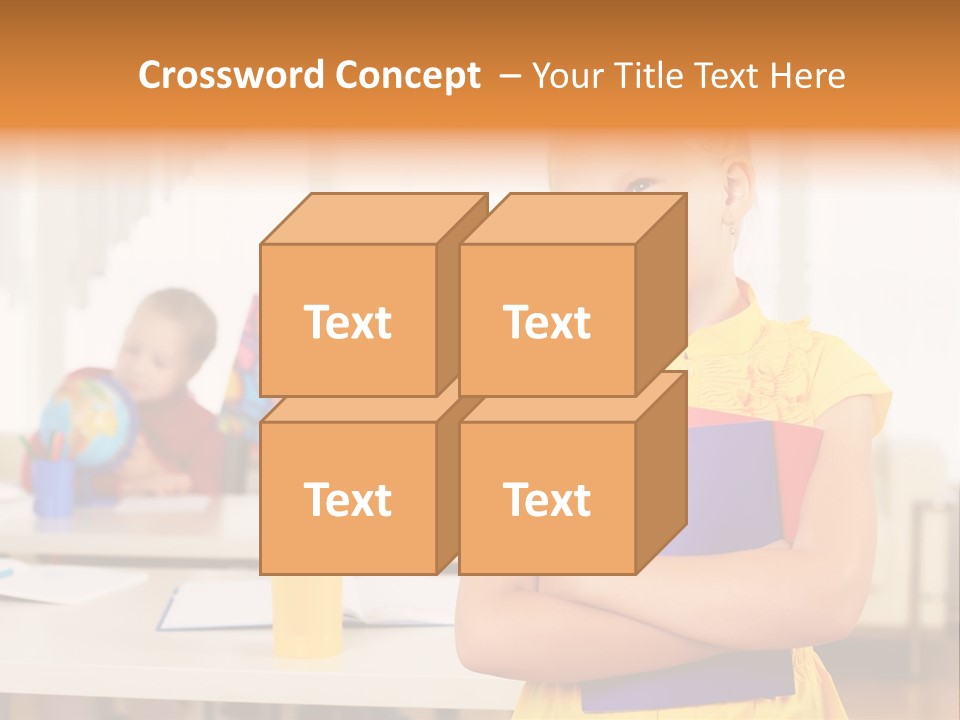 A Young Girl Standing In Front Of A Table With Children PowerPoint Template