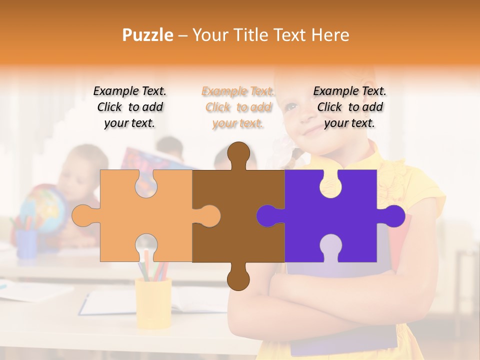 A Young Girl Standing In Front Of A Table With Children PowerPoint Template