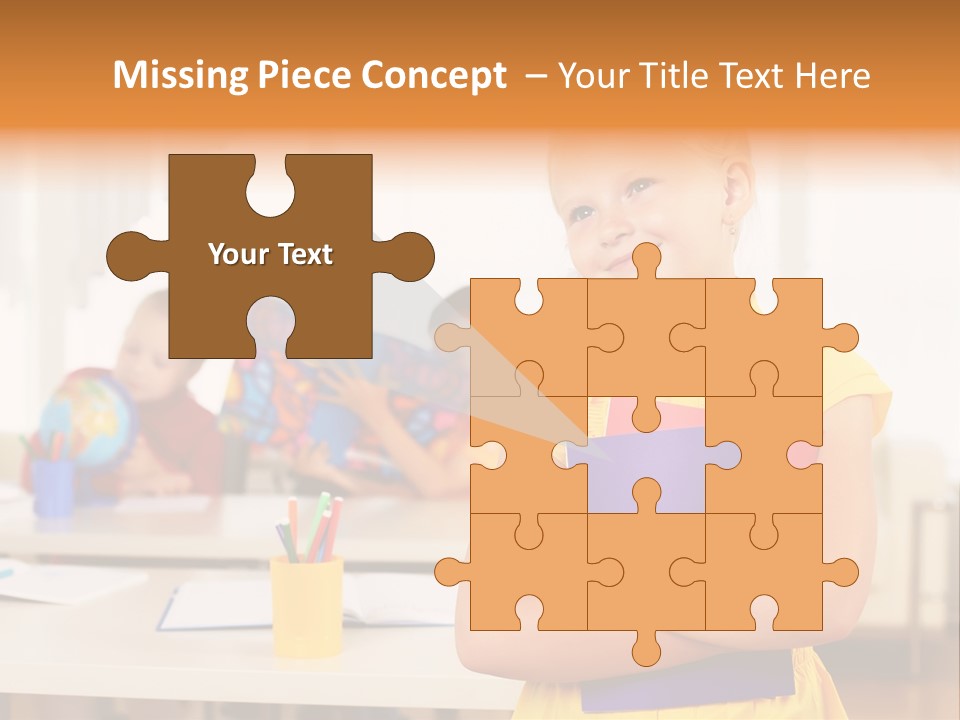 A Young Girl Standing In Front Of A Table With Children PowerPoint Template