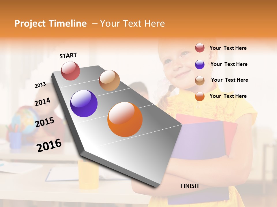 A Young Girl Standing In Front Of A Table With Children PowerPoint Template