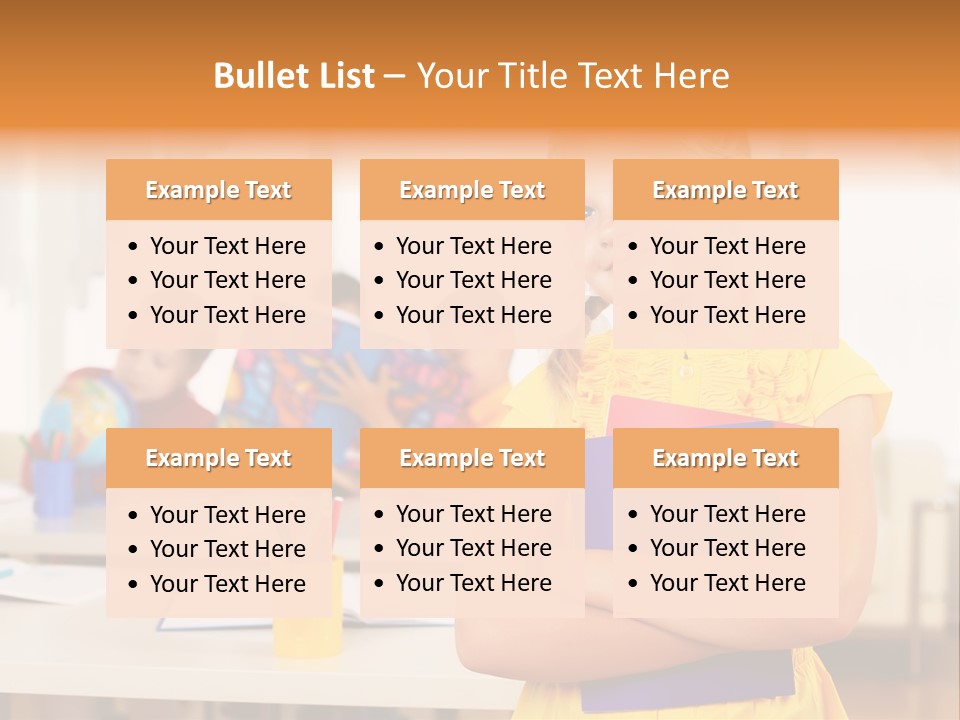 A Young Girl Standing In Front Of A Table With Children PowerPoint Template