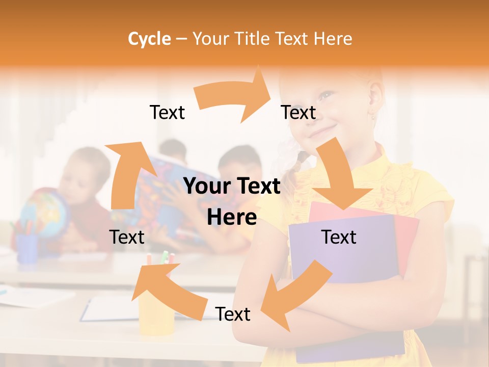 A Young Girl Standing In Front Of A Table With Children PowerPoint Template