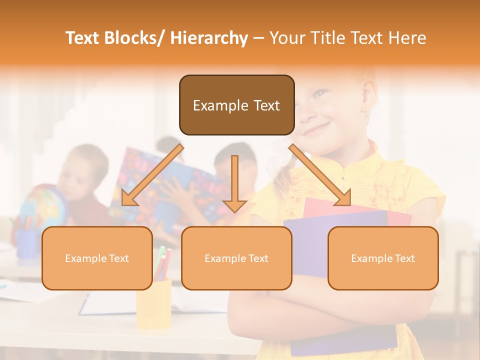 A Young Girl Standing In Front Of A Table With Children PowerPoint Template