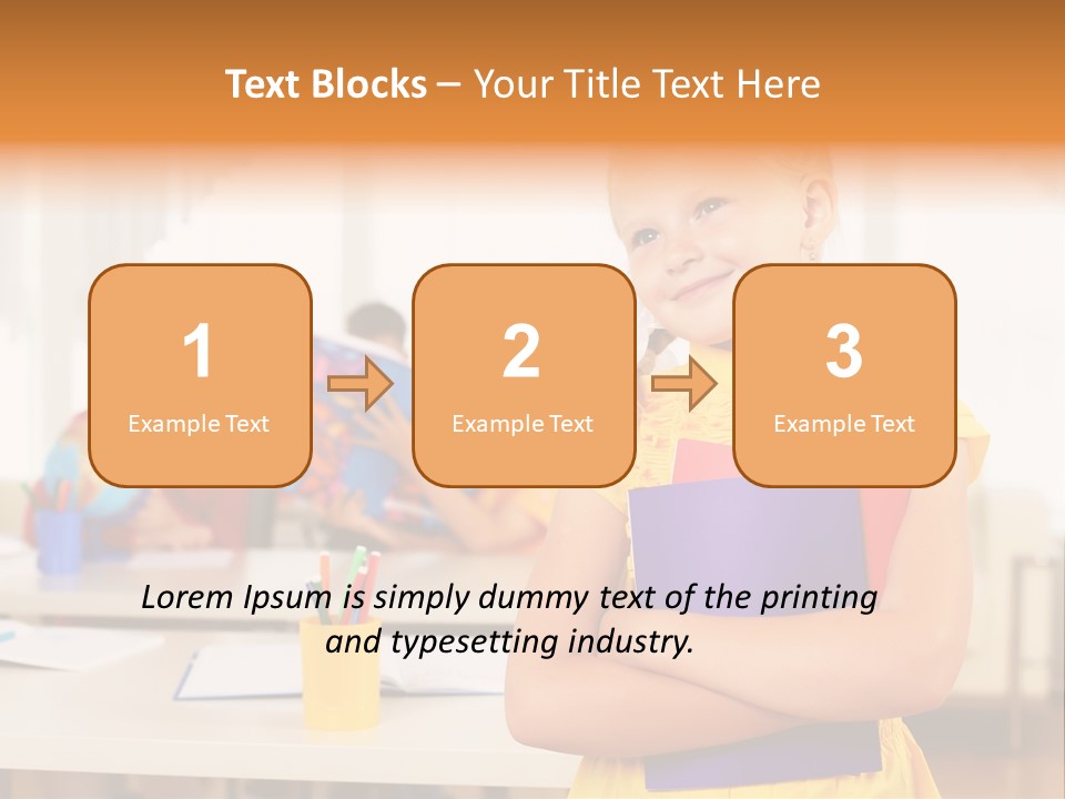 A Young Girl Standing In Front Of A Table With Children PowerPoint Template