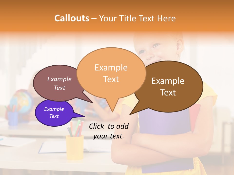 A Young Girl Standing In Front Of A Table With Children PowerPoint Template