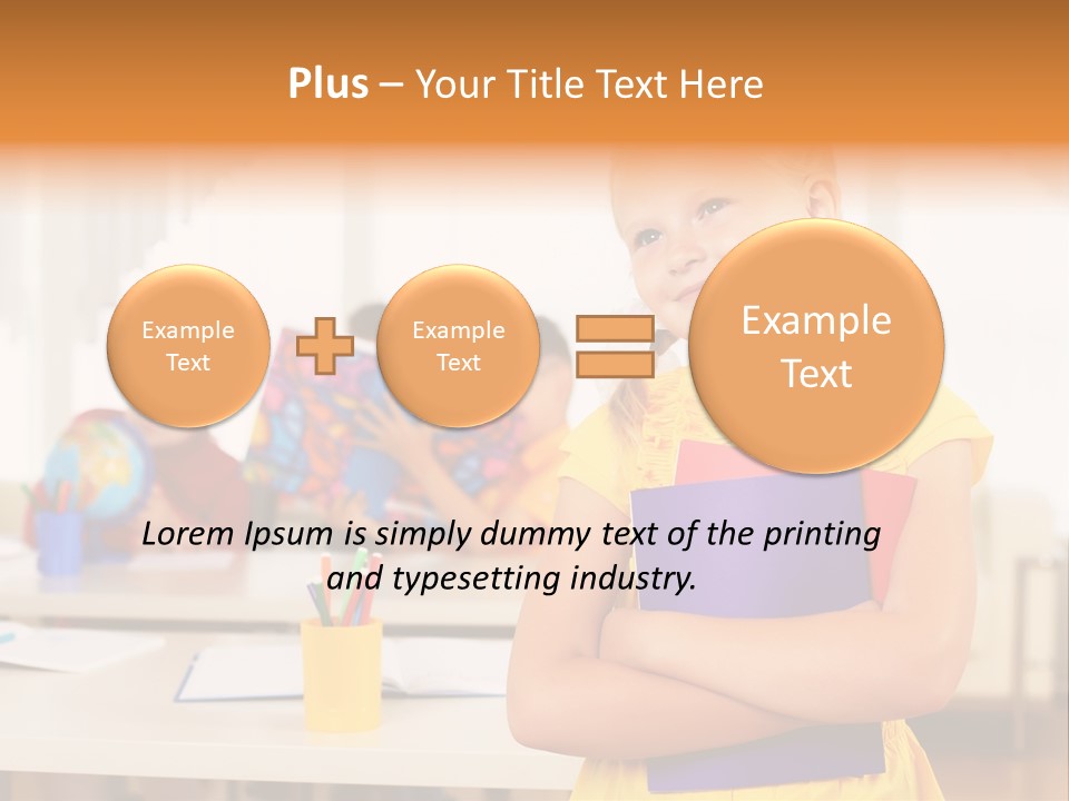 A Young Girl Standing In Front Of A Table With Children PowerPoint Template