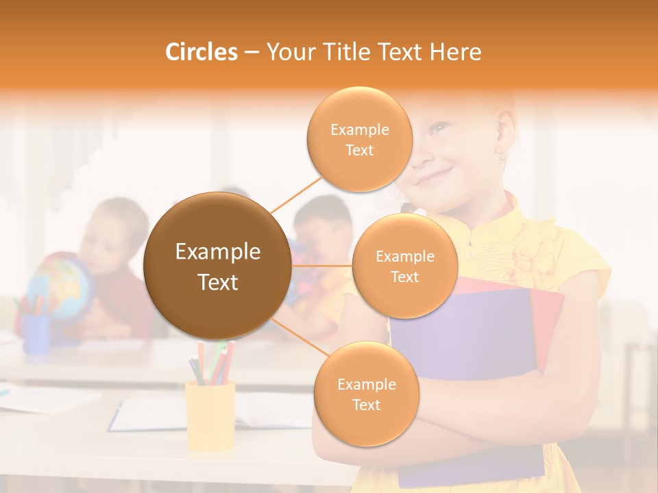 A Young Girl Standing In Front Of A Table With Children PowerPoint Template