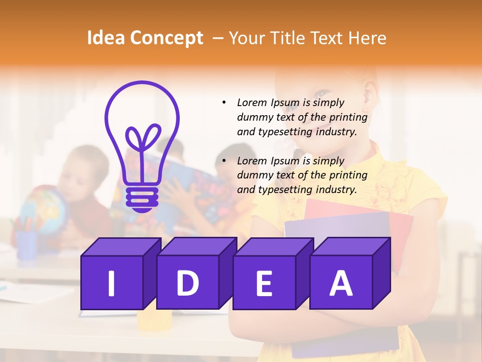 A Young Girl Standing In Front Of A Table With Children PowerPoint Template