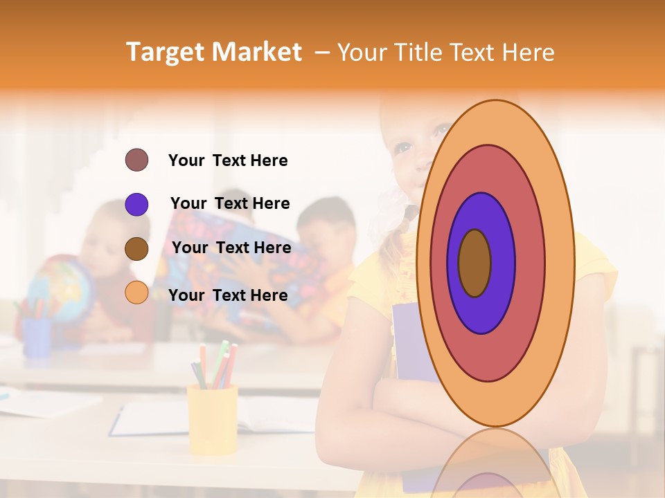 A Young Girl Standing In Front Of A Table With Children PowerPoint Template