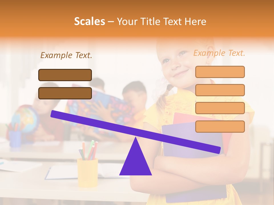 A Young Girl Standing In Front Of A Table With Children PowerPoint Template