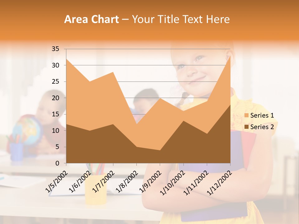 A Young Girl Standing In Front Of A Table With Children PowerPoint Template