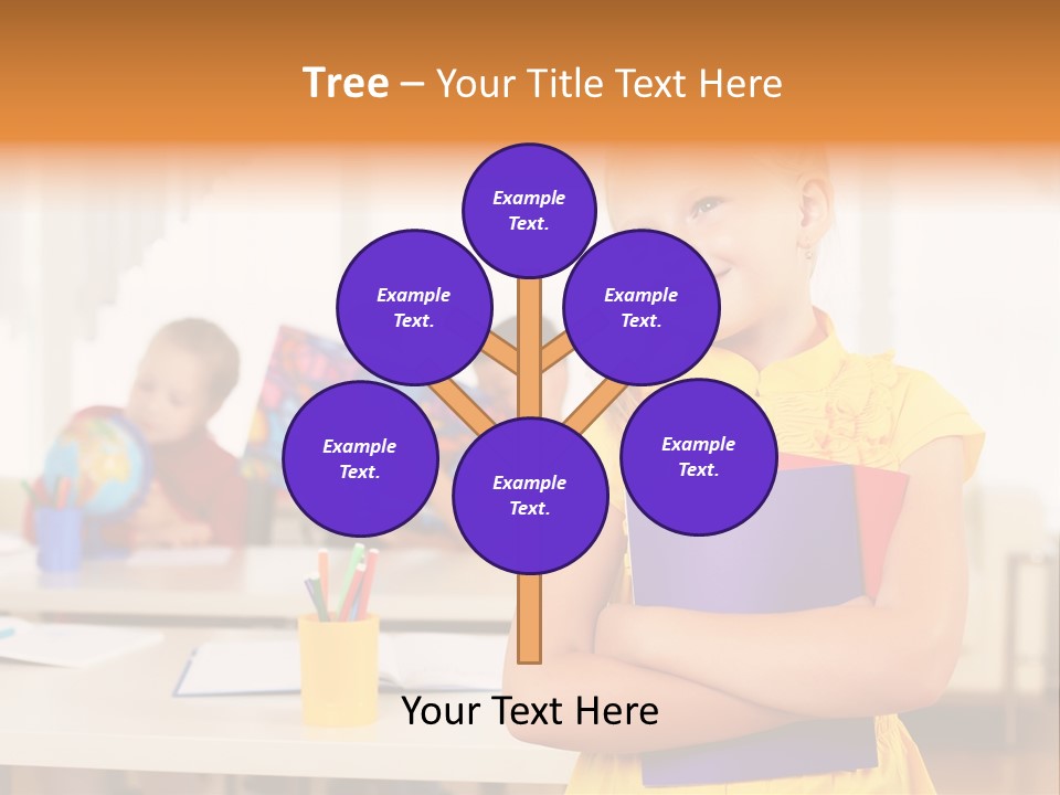 A Young Girl Standing In Front Of A Table With Children PowerPoint Template