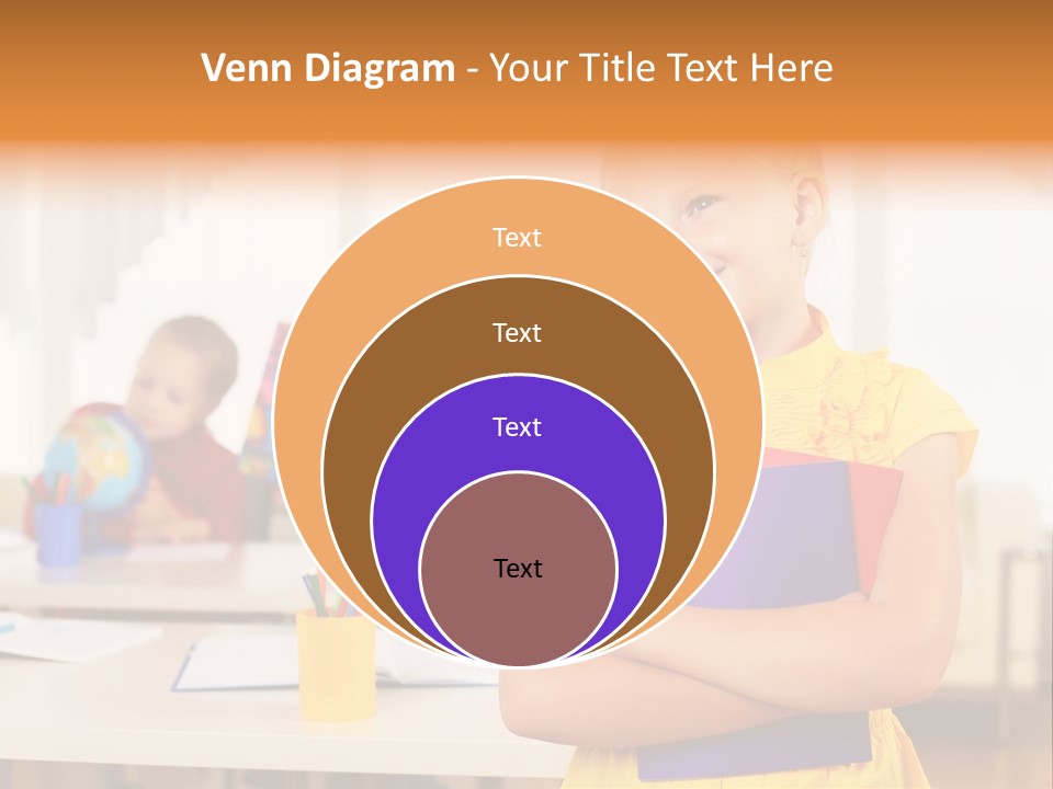 A Young Girl Standing In Front Of A Table With Children PowerPoint Template