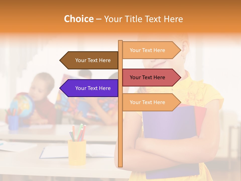 A Young Girl Standing In Front Of A Table With Children PowerPoint Template