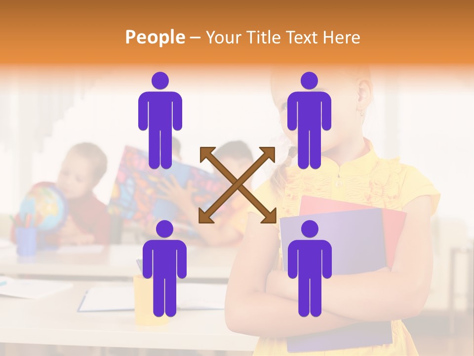 A Young Girl Standing In Front Of A Table With Children PowerPoint Template