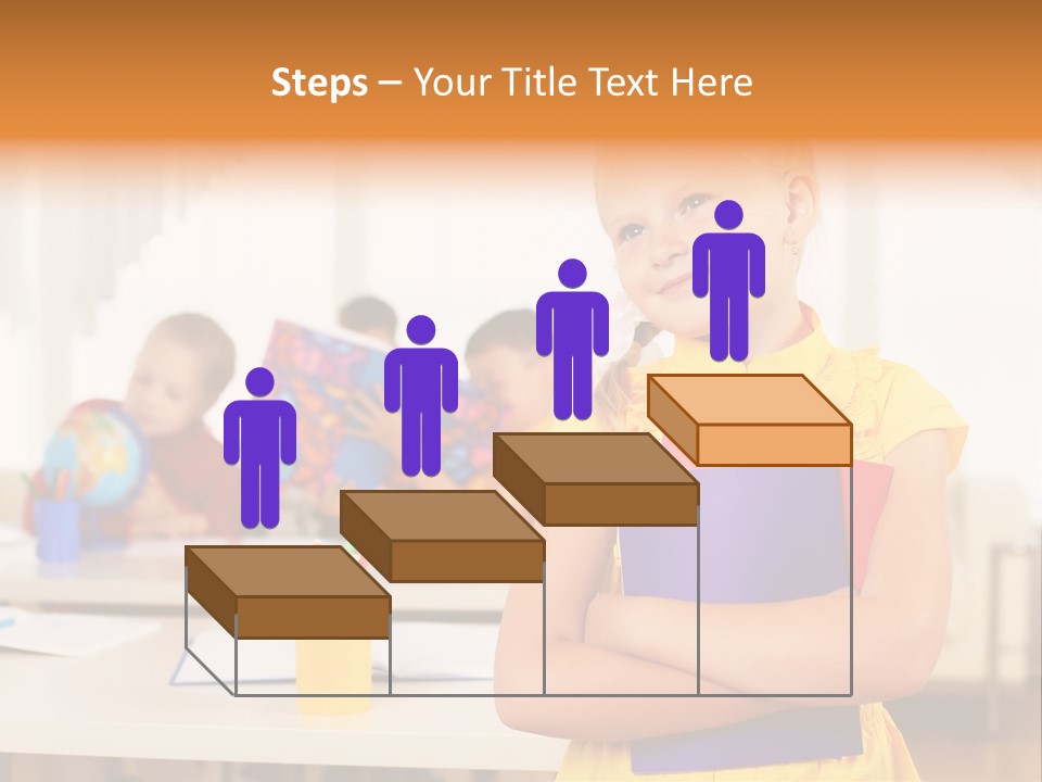 A Young Girl Standing In Front Of A Table With Children PowerPoint Template